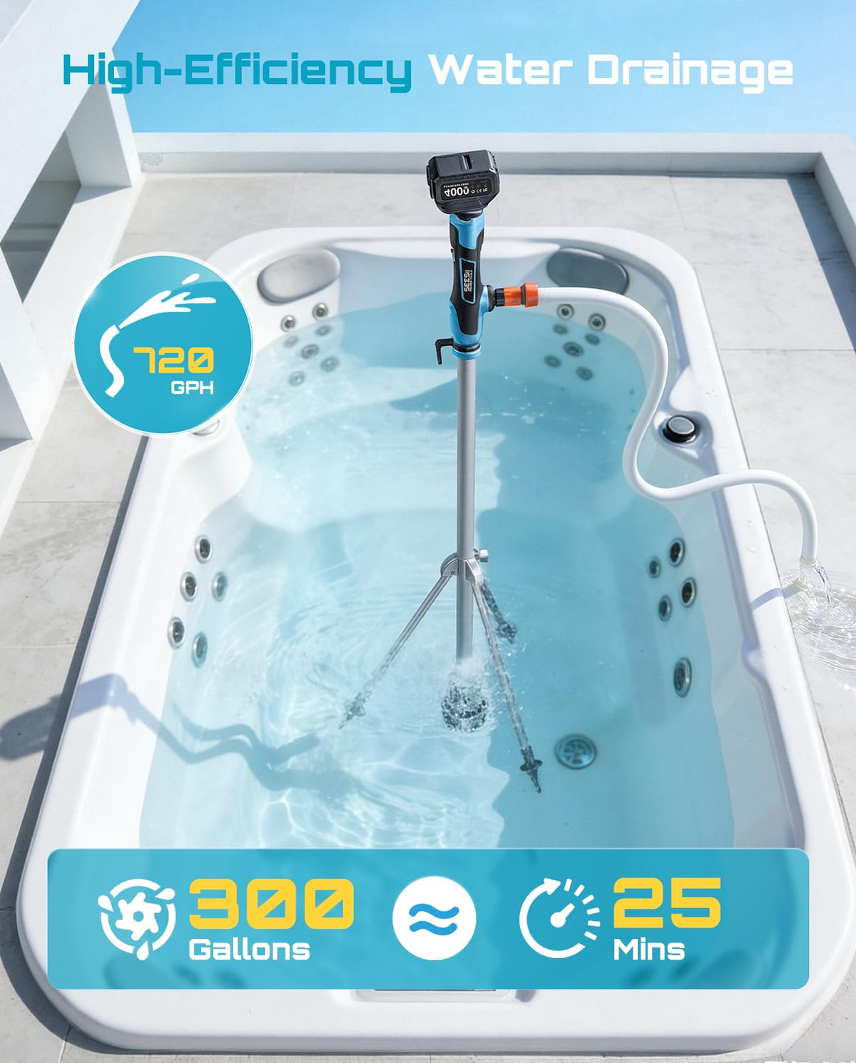 Seesii detachable fine-mesh filter blocks debris during transfers.
