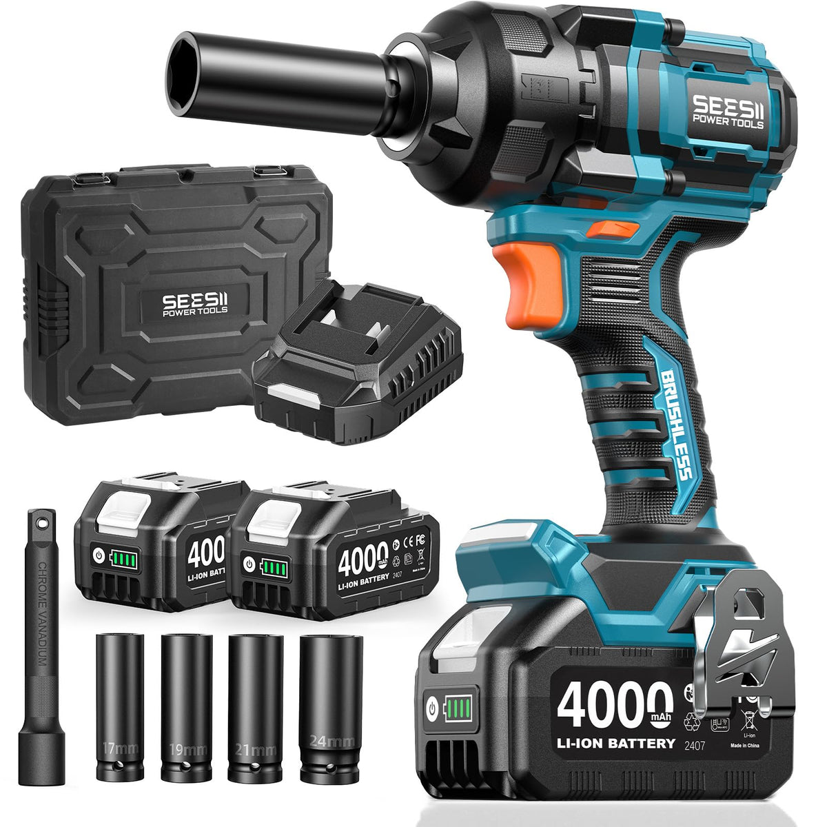 Seesii impact wrench delivers 886ft-lbs torque for heavy-duty bolt work.
