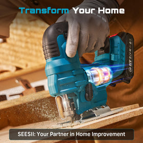 Seesii Jig Saw storage bag and charger keep tools organized.
