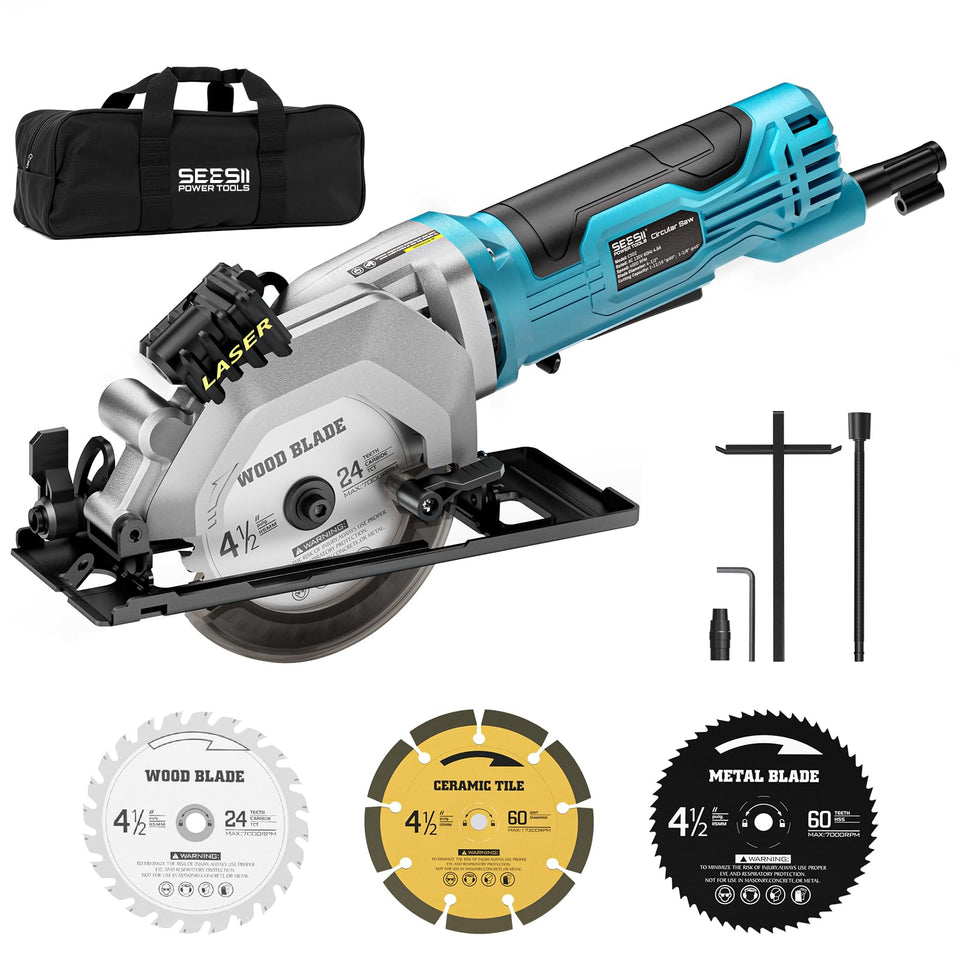 Seesii mini circular saw with laser guide for precise wood cuts