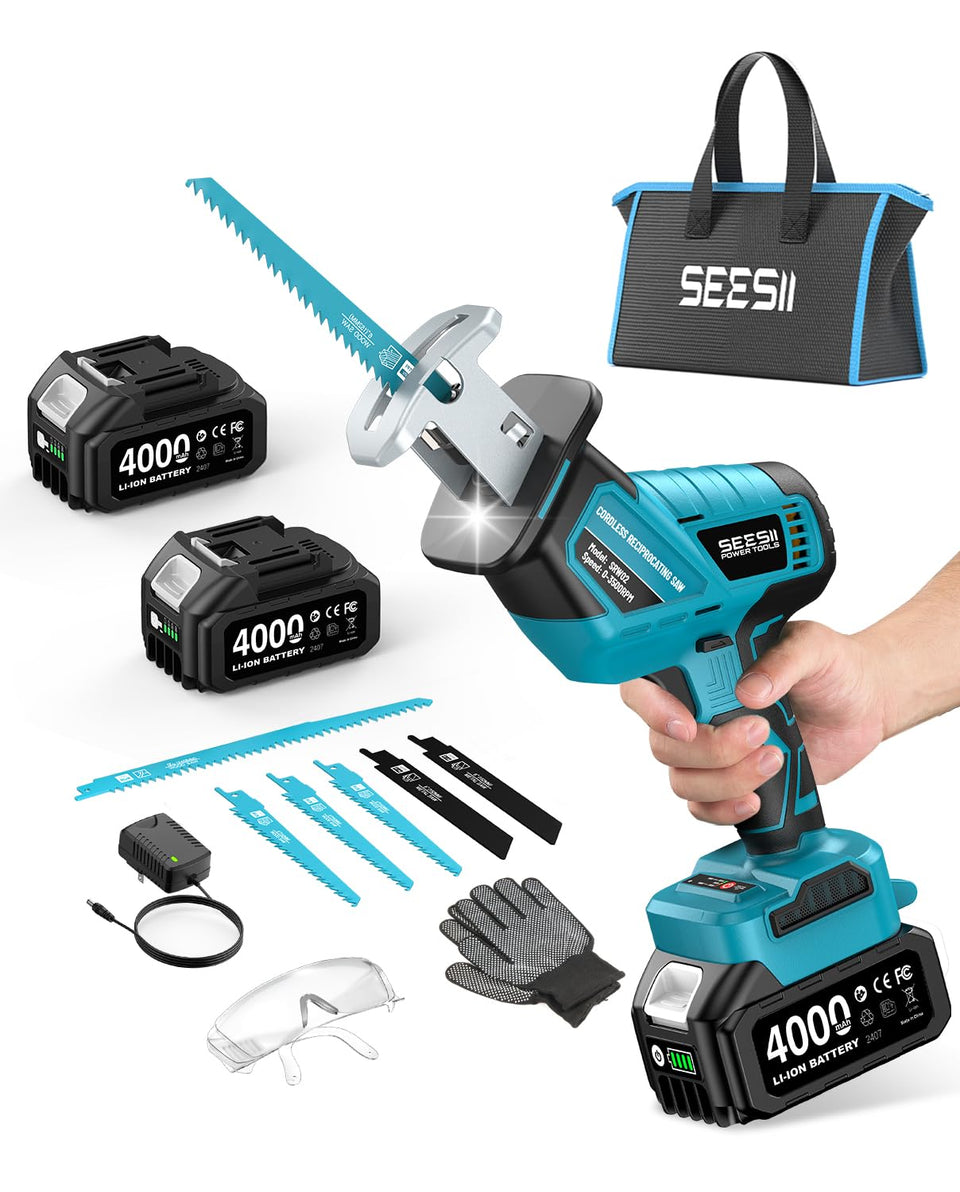 Seesii Reciprocating Saw Cordless 3500rpm for fast wood and metal cuts.