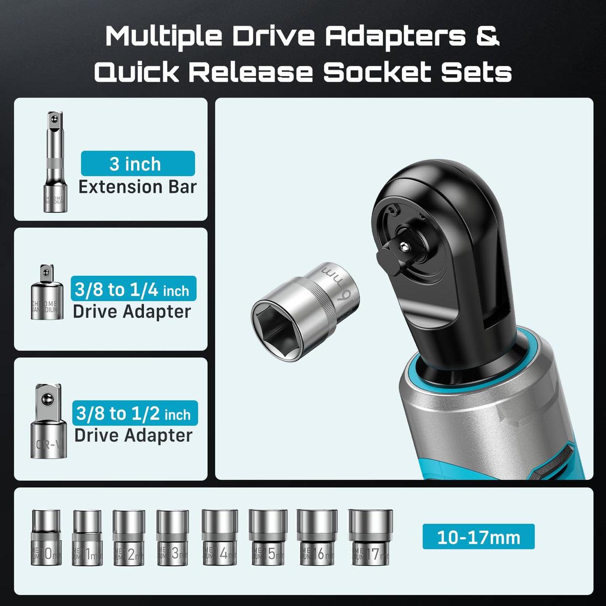 Seesii slim drive head fits 3/8-inch applications in confined areas