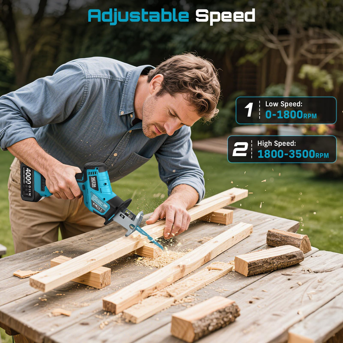Seesii Tool-Free Blade Change enables quick blade swaps.