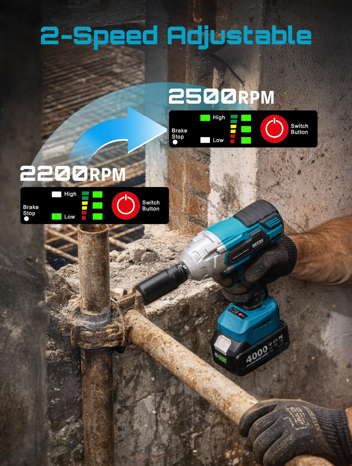 Seesii tool with two-speed settings for precise control