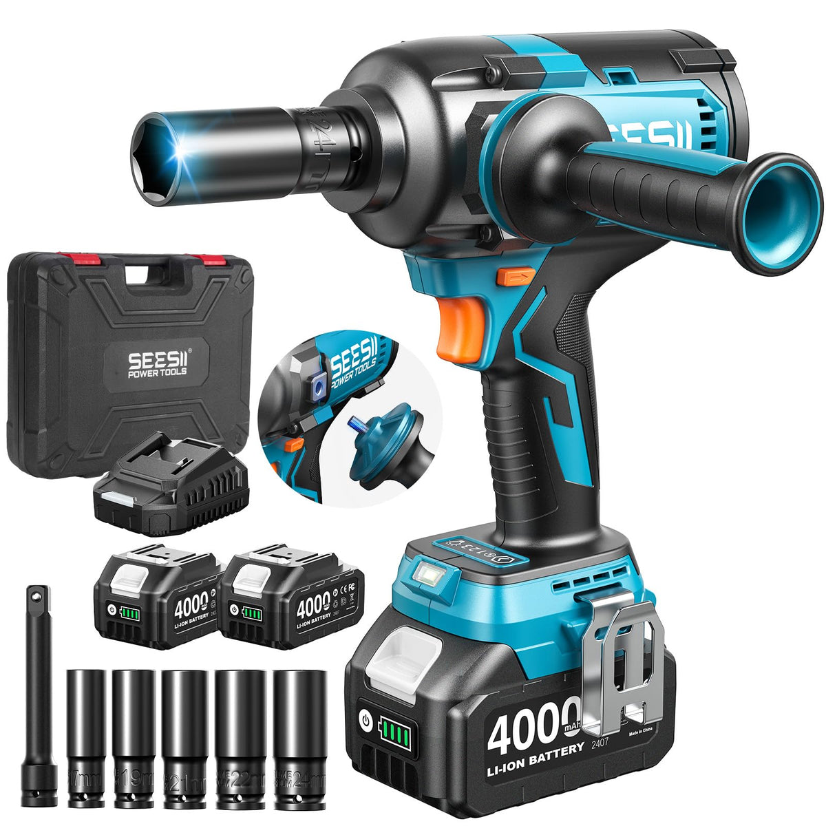 Seesii cordless impact wrench in use delivering high torque for heavy-duty fasteners