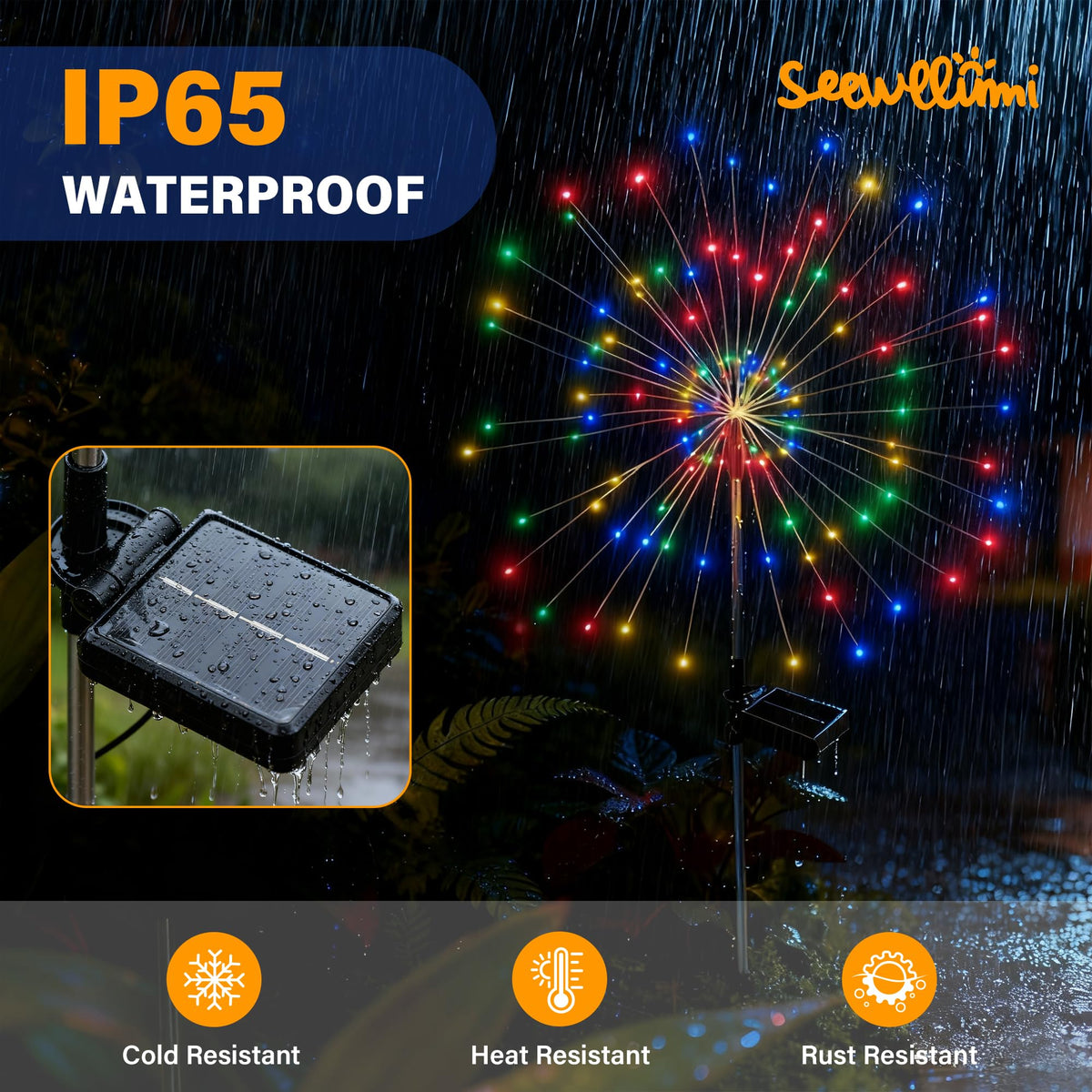 SEEWELUMI IP65 waterproof and durable aluminum pole withstands rain and snow.