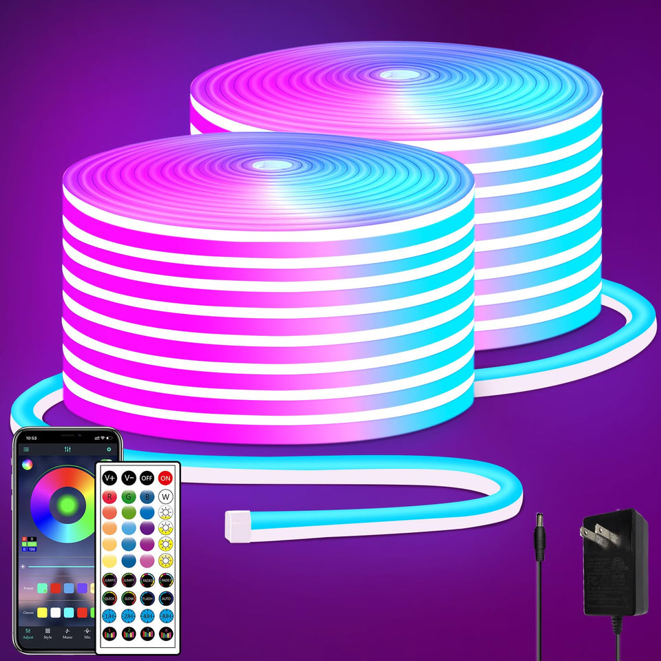 segrass two-rolls 50ft rgb neon rope light for room decor and outdoor ambiance