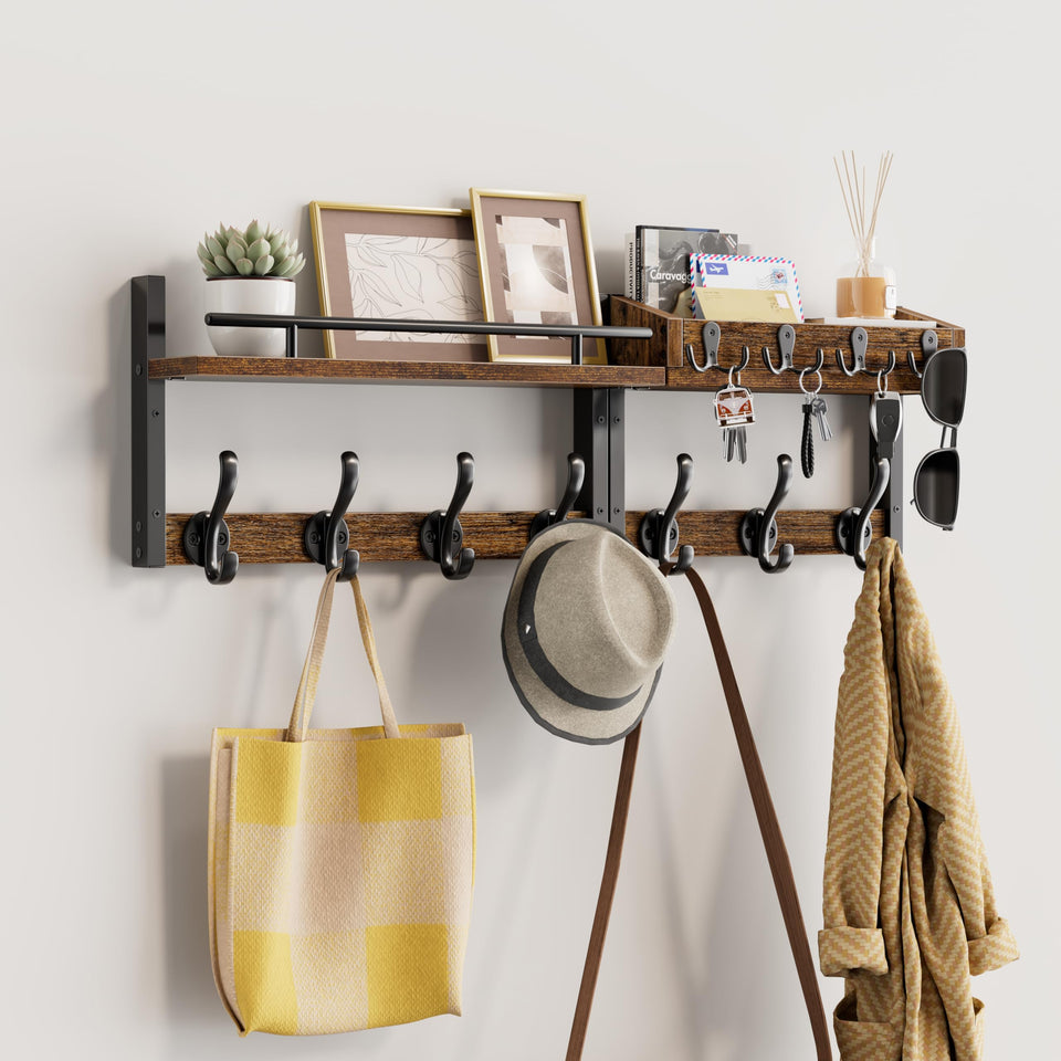 Segtenant coat rack wall mount with shelf, full unit on wall for entryway organization.