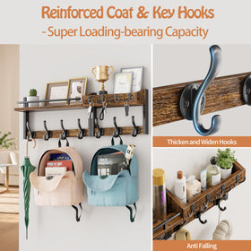 Segtenant coat rack hooks close-up shows sturdy metal hooks and rustic base.