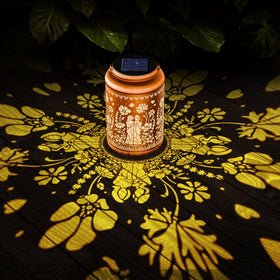 SEGXCFL hollow metal-pattern lantern highlights intricate cutouts at dusk.