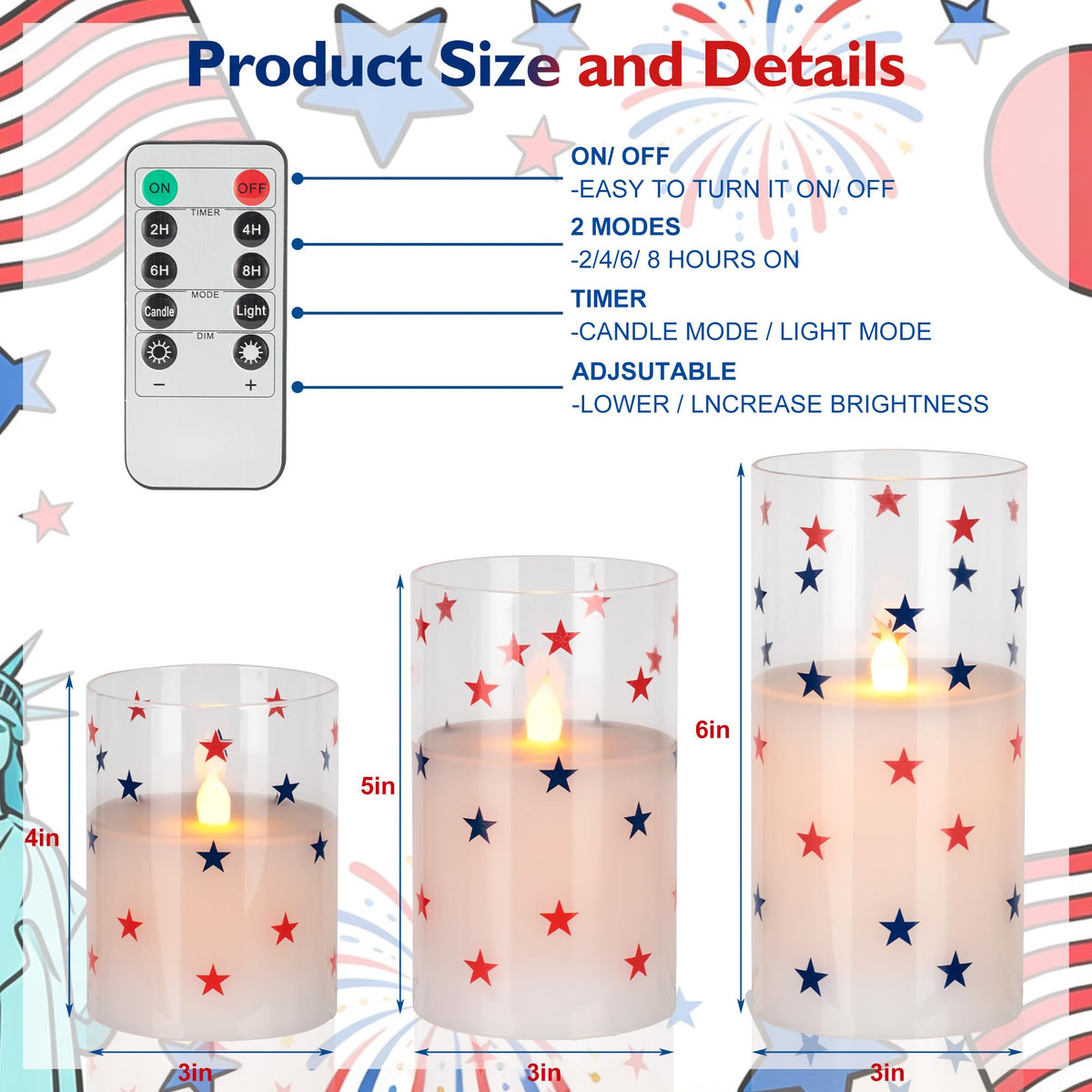 SEHNSY 3-piece glass flameless candles set elevates 4th of July table décor