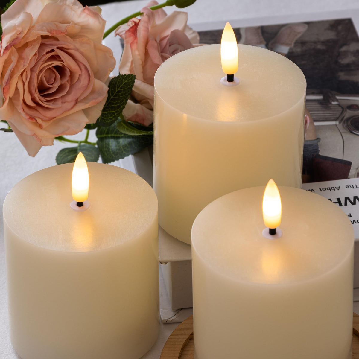 SEHNSY Ivory Flameless Candles offer cool-to-touch light safe for kids and pets.