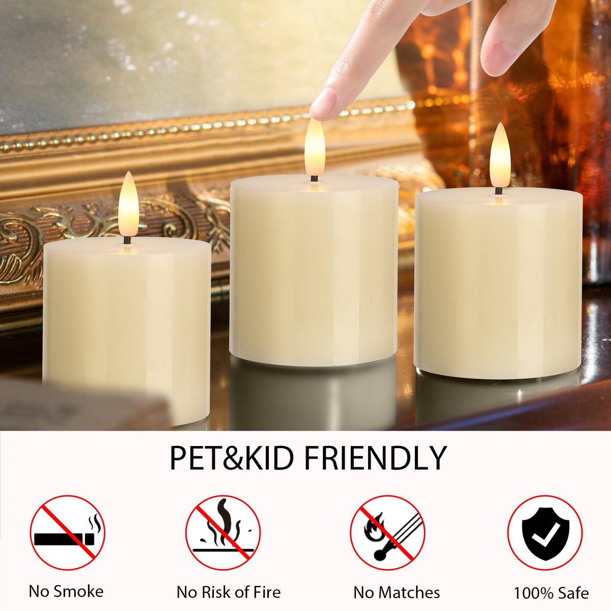 SEHNSY Ivory Flameless Candles showcase real wax texture with gentle flicker.