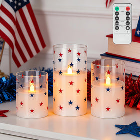 SEHNSY red white blue star LED candles with remote offer safe, dramatic patriotic glow