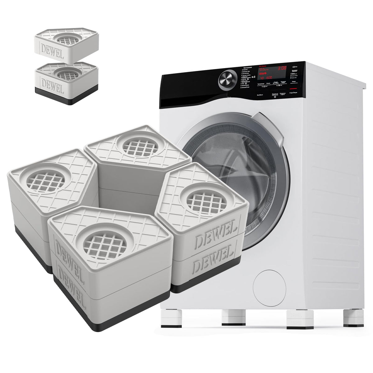 SEISSO anti-vibration pads front view under washer reduce movement and noise.