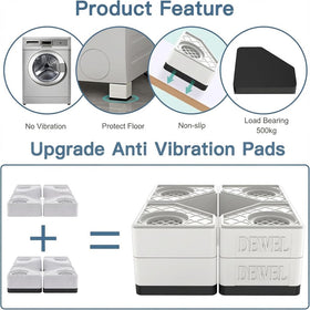 SEISSO anti-vibration pads side view under dryer minimize vibration and protect flooring.