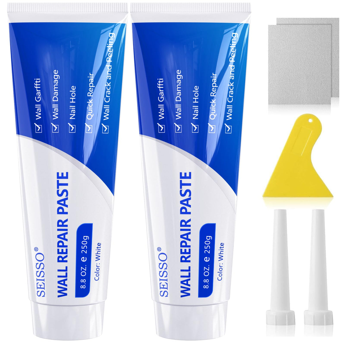 SEISSO drywall repair kit packaging shows all-in-one wall repair solution.