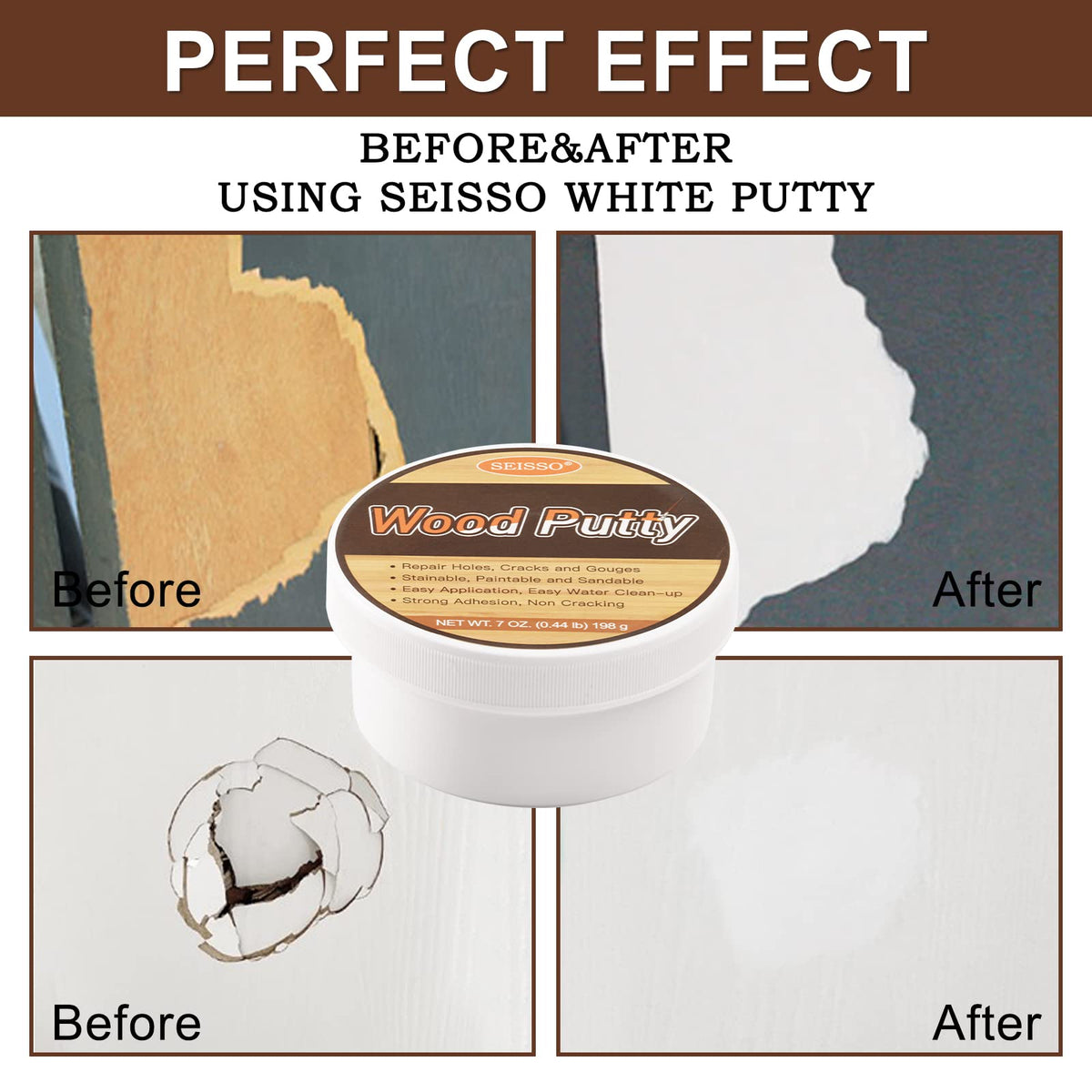 SEISSO wood putty damage repair shows smooth, seamless blends on repaired wood