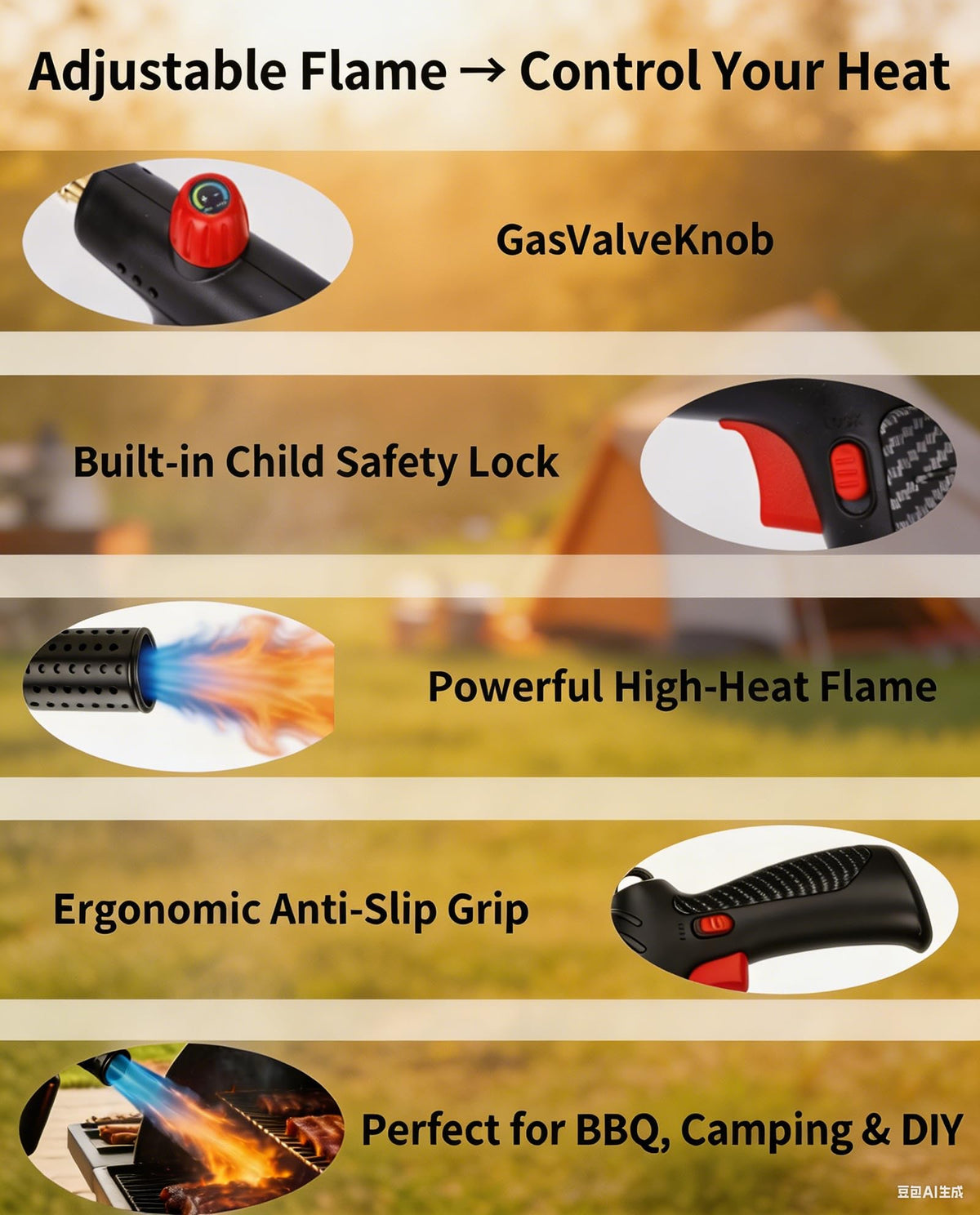 Seiyeje propane torch for BBQ searing delivers strong, even steak heat.