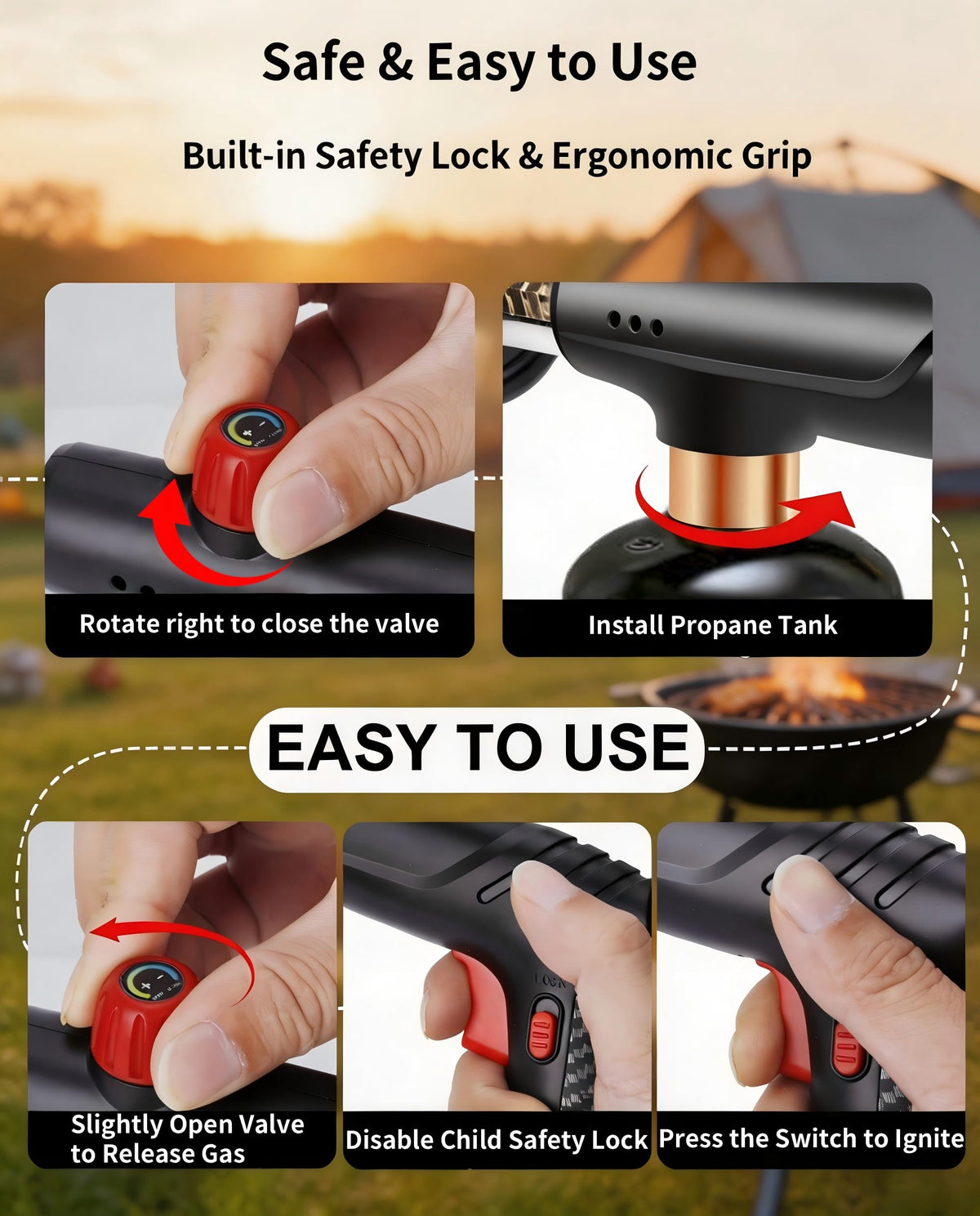 Seiyeje propane torch ships without a tank for flexible fuel choice.