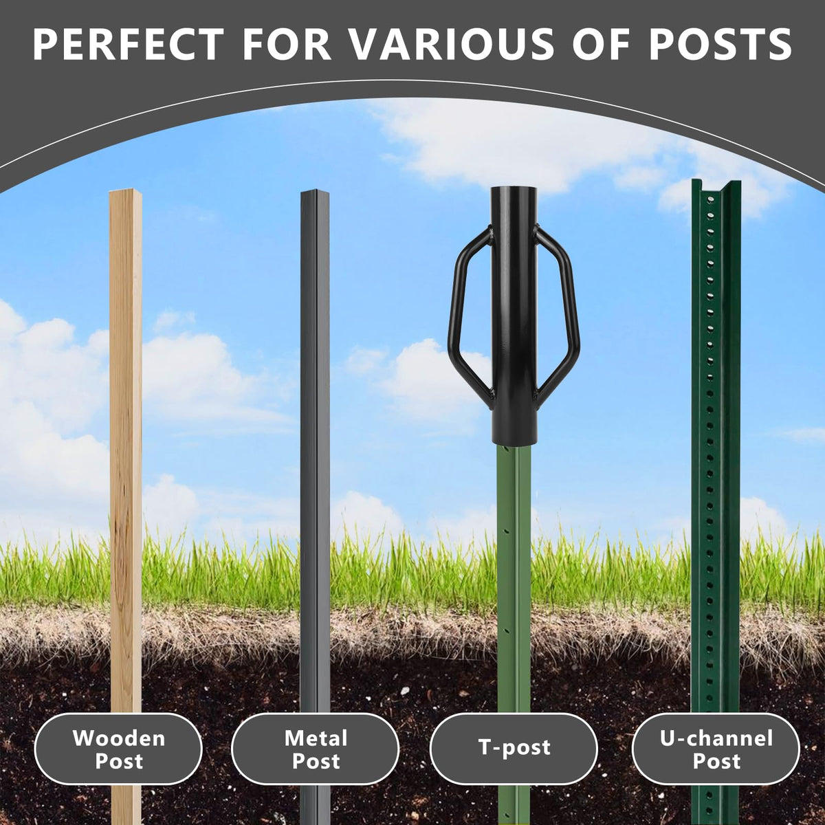 Sekcen 8lb fence post driver with clear dimensions for accurate depth control