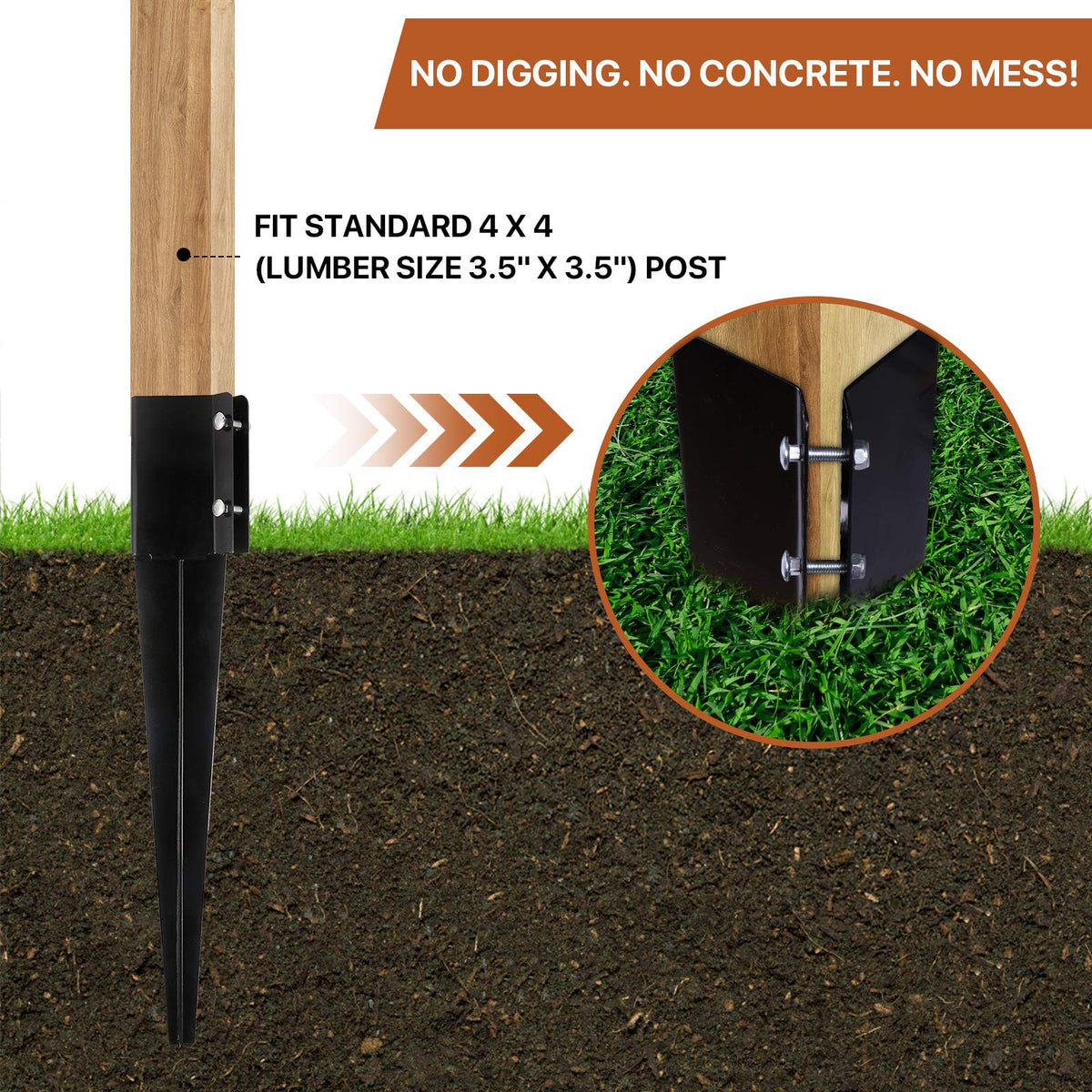 Sekcen ground spike 24inch quickly anchors posts into soil.