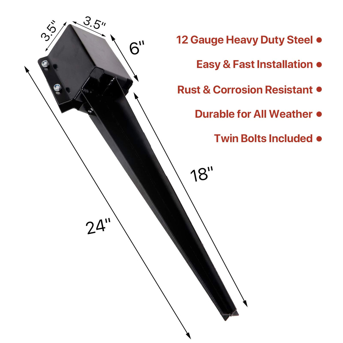 Sekcen metal post anchor with bolts included for easy tightening.