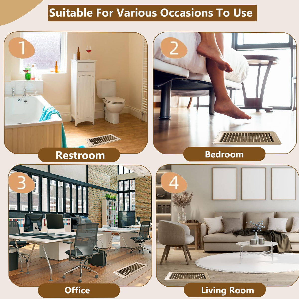 Sel Natural adjustable air door floor vent 4x8 in black for customizable airflow.