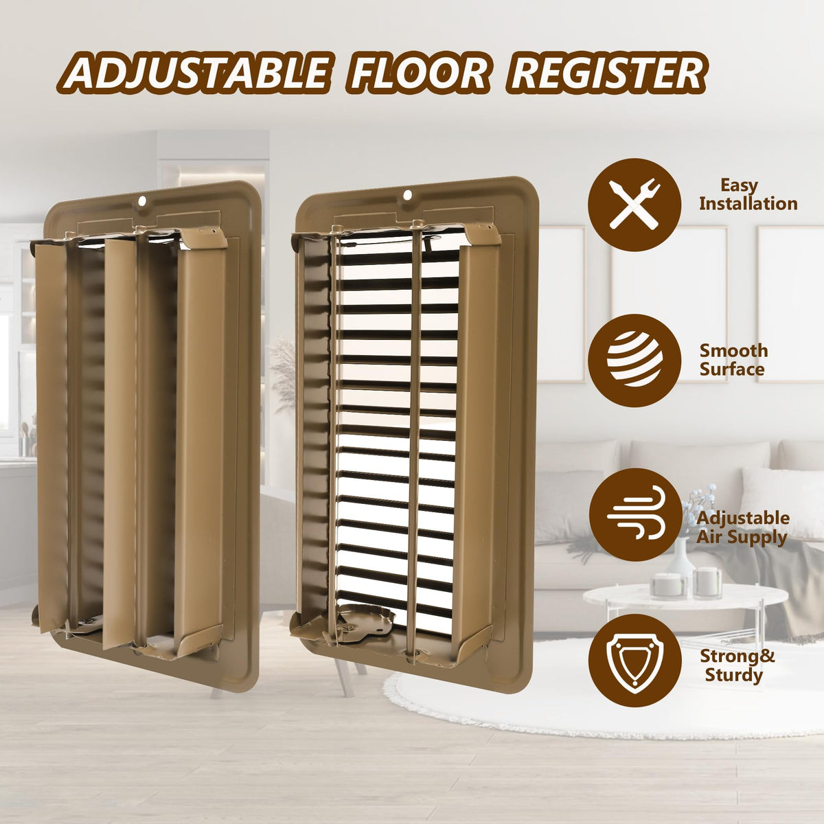 Sel Natural floor vent cover for 4x8 opening in black with easy installation.