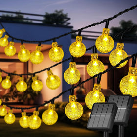 Selarlyt 72ft solar string lights with crystal globe bulbs for warm outdoor ambiance
