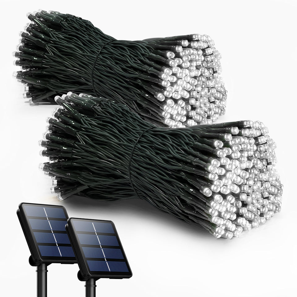 Selarlyt solar Christmas lights outdoors with 72ft span and 200 LEDs for festive brightness.