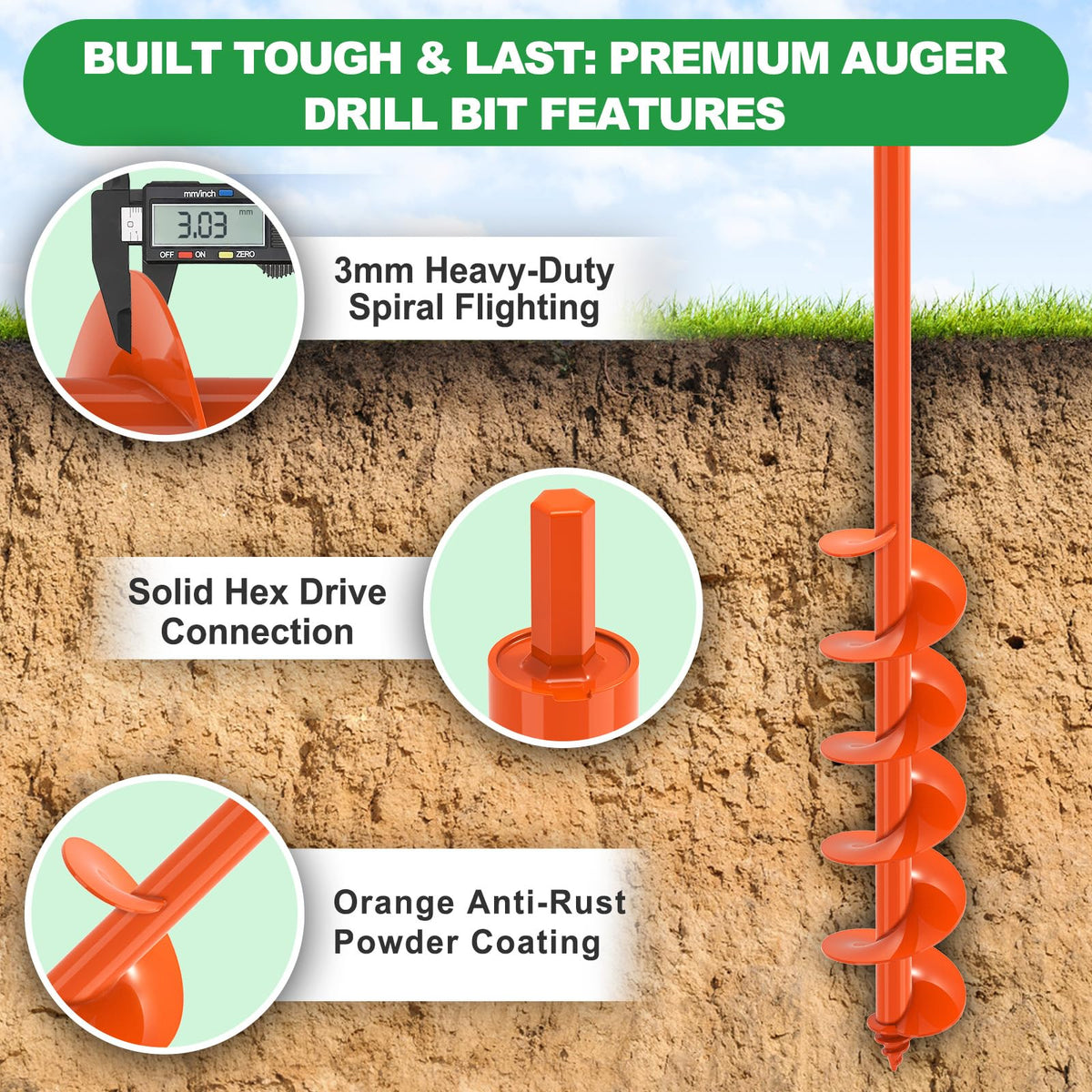 SELEWARE auger bit with hex drive compatibility enables quick drill attachment.