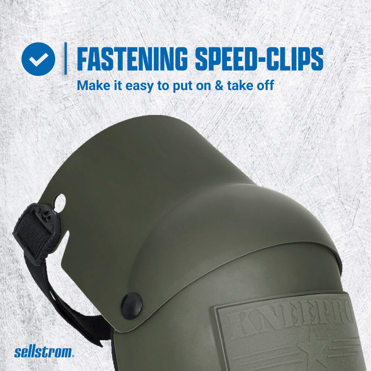 Non-marking grip strip on Sellstrom Ultra Flex III knee pads protecting floors