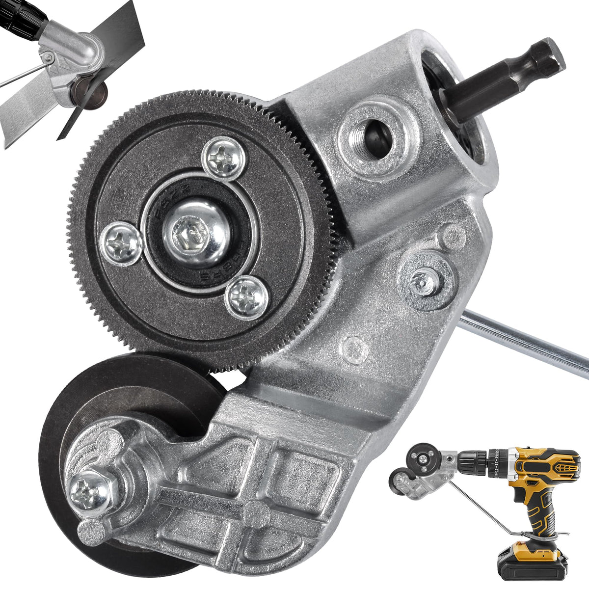Selumie electric drill plate cutter setup enabling versatile metal cutting.