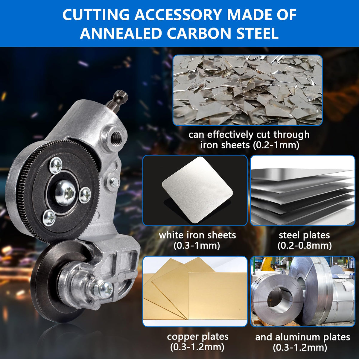 Selumie plate cutter head close-up showing rugged titanium alloy.