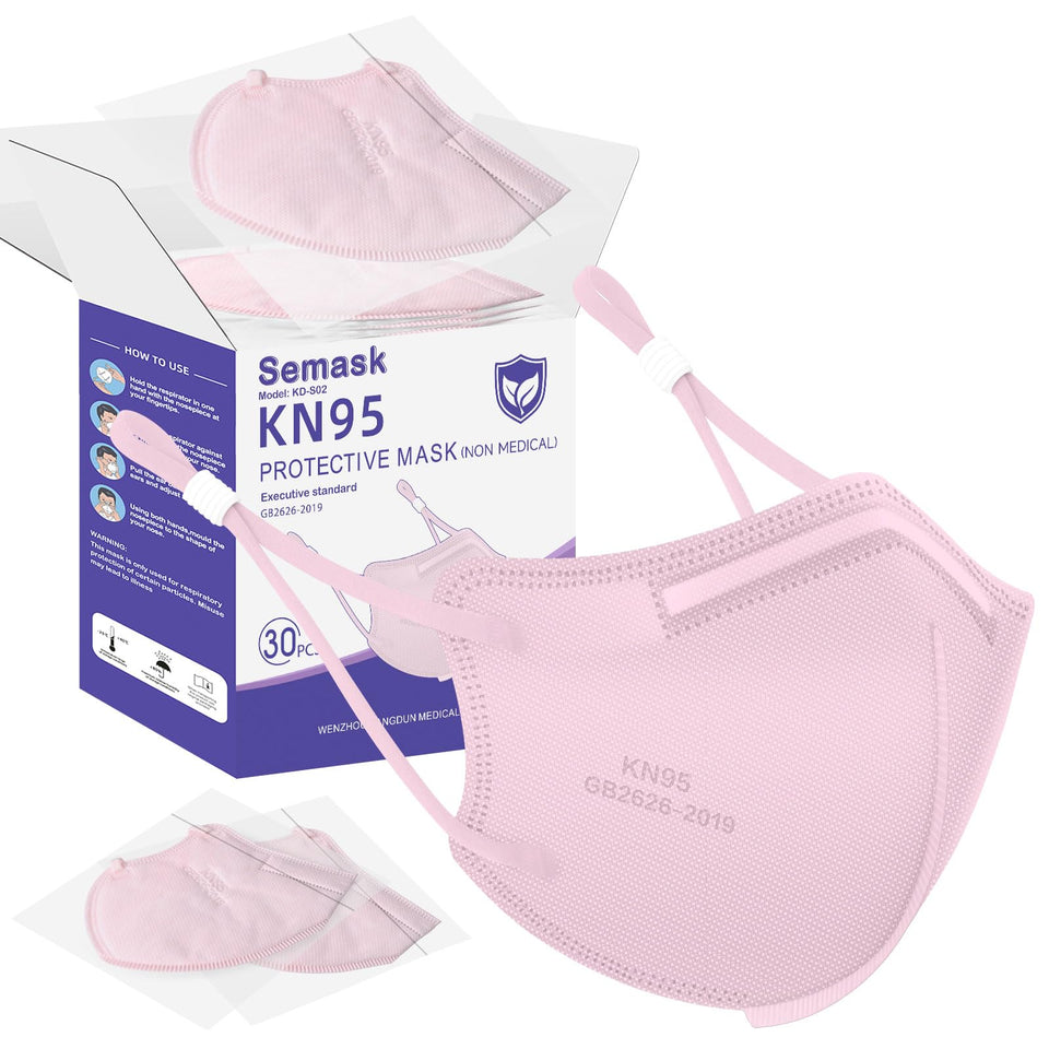Semask KN95 pink 30-pack with individually wrapped masks for hygienic on-the-go protection.