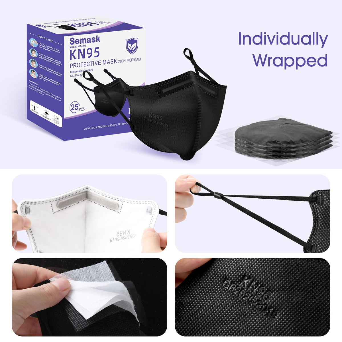 Semask KN95 five-layer design with strong filtration
