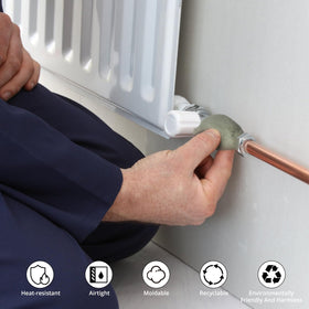 Semlos heat blocking putty jar texture highlights moldable, drip-free insulation for clean work.
