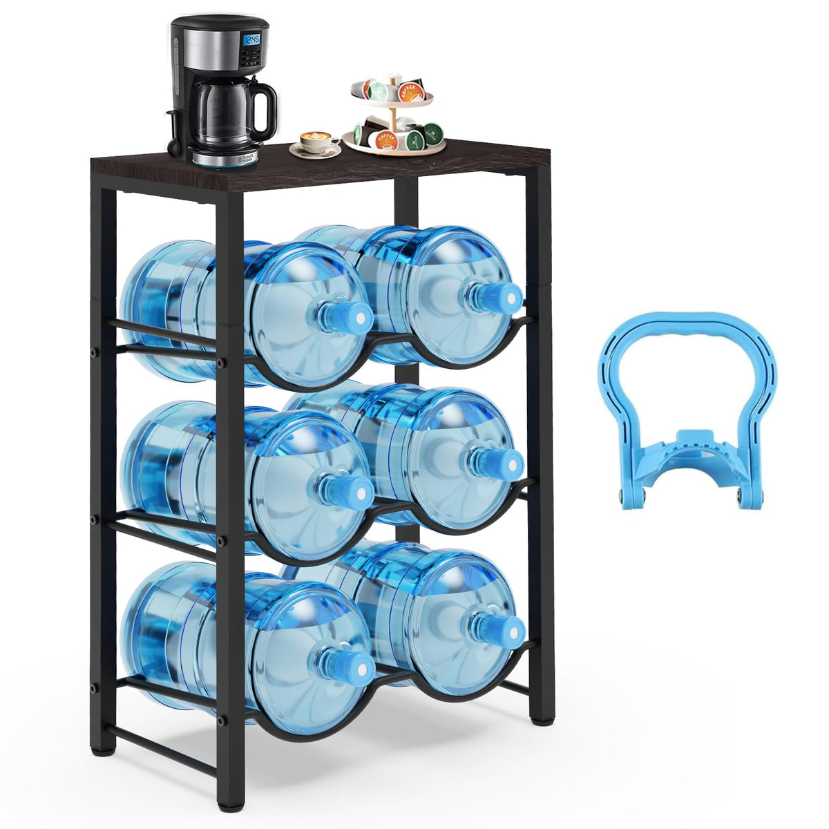 Semoprus 5-gallon bottle holder with a three-tier design for sturdy storage.