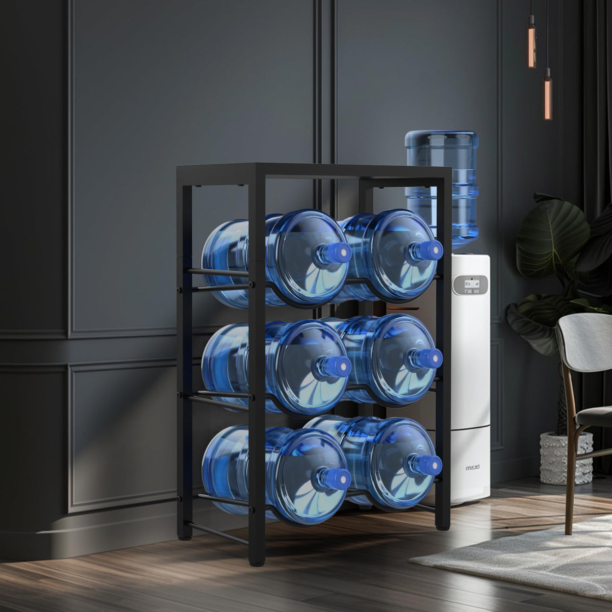 Semoprus 37-inch tall rack fits tall bottle stacks neatly.