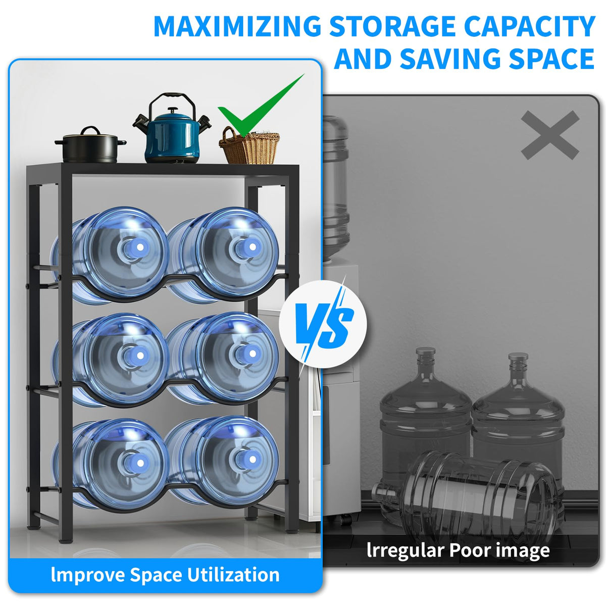 Semoprus space-saving design maximizes floor area for multiple bottles.