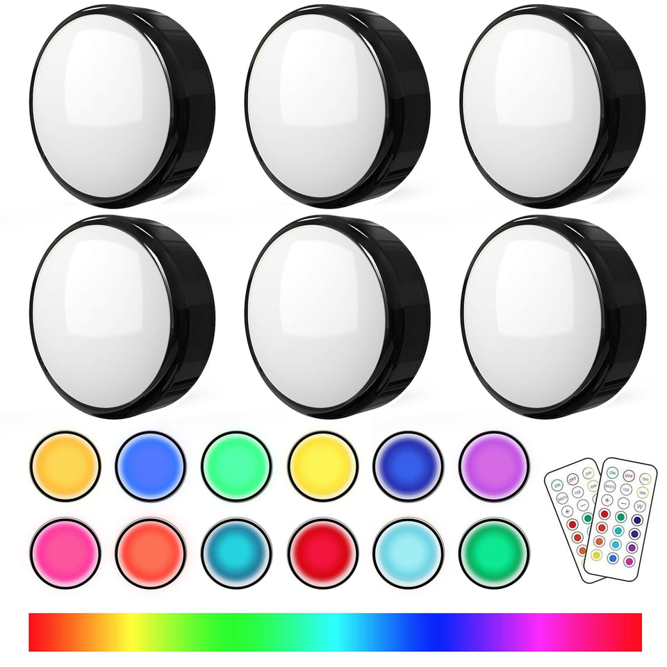 SEMSMOKS puck light with remote control for easy on/off and color changes.