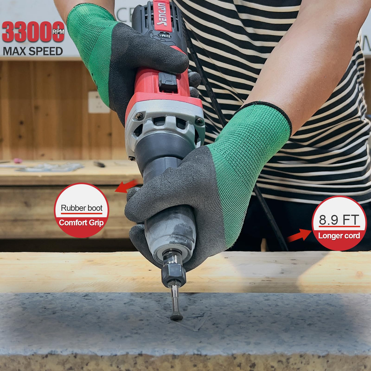 SENCAN variable-speed model controls rpm for precise material removal and finishing
