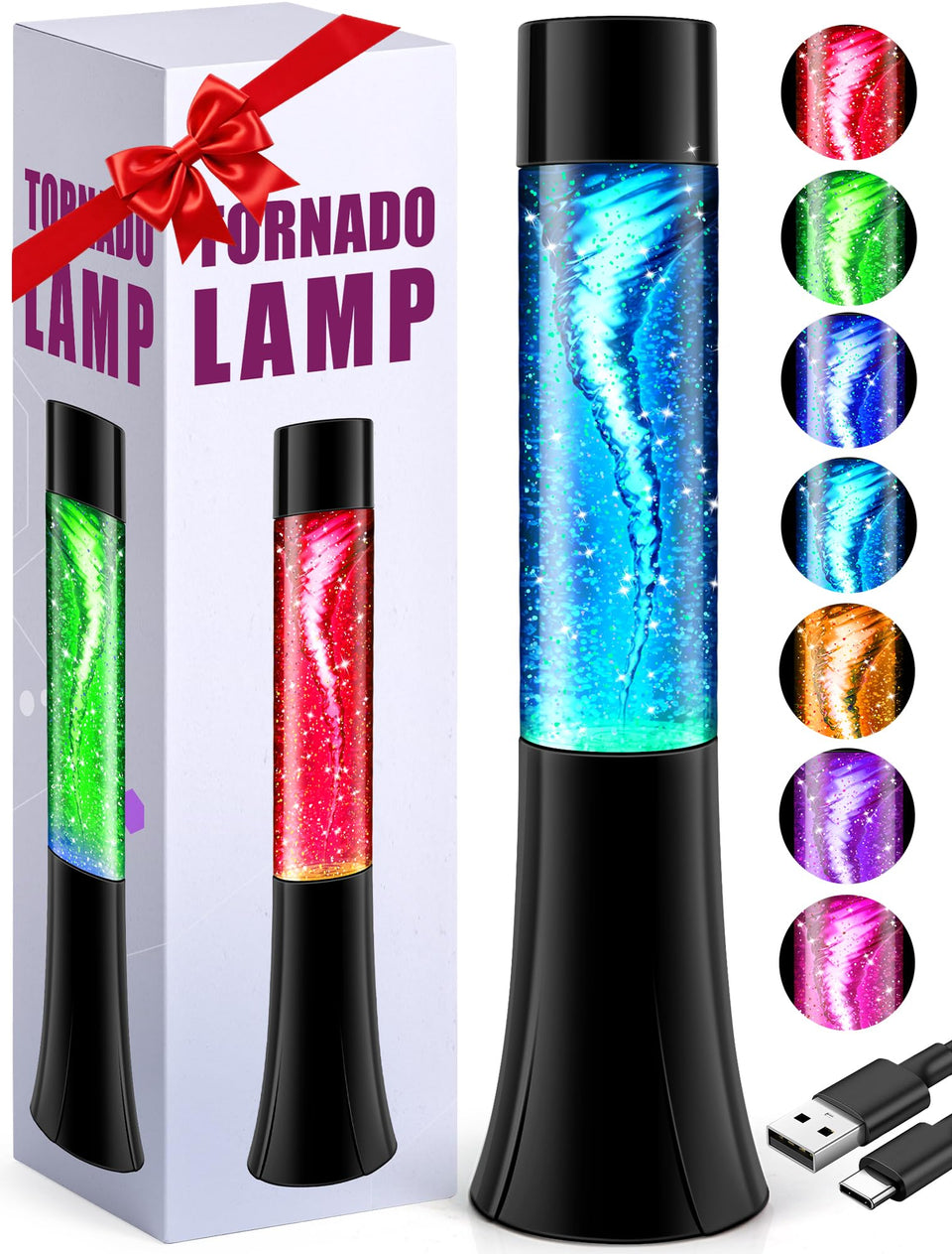 SENCU Glitter Tornado Lamp in kids bedroom for calming ambient lighting.