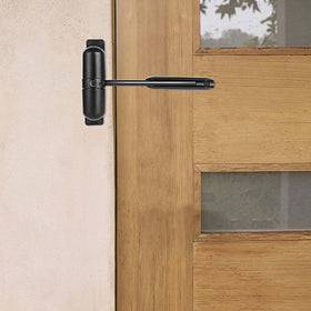 SENENQU 180-degree arm door closer for bidirectional mounting on black finish