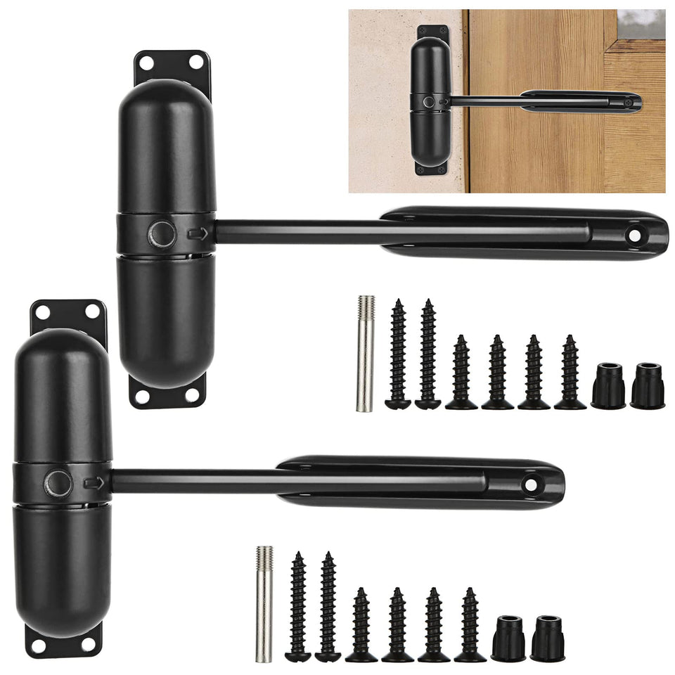 SENENQU two-pack door closers in black finish for reliable self-closing doors