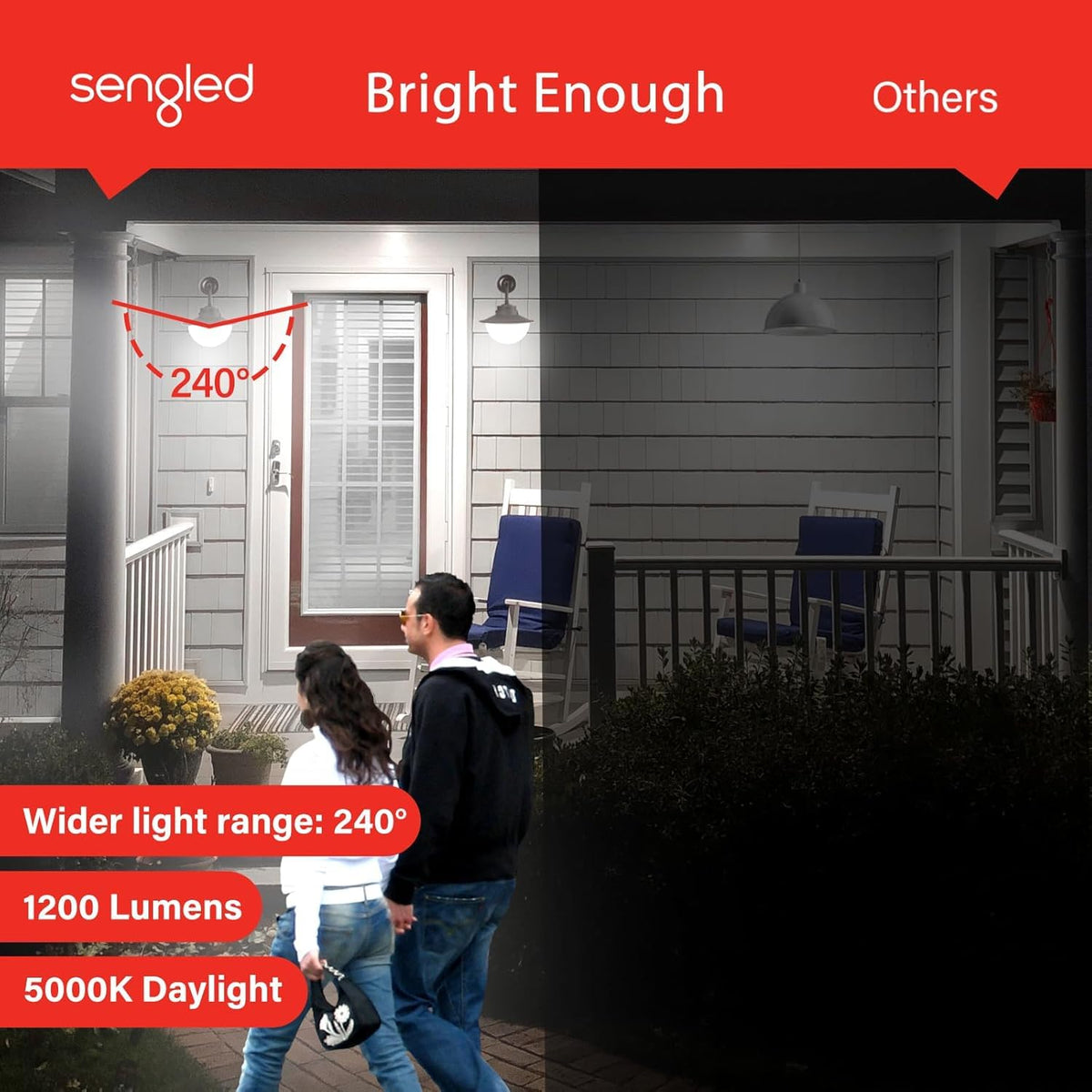 Sengled Dusk to Dawn outdoor bulb illuminates patio with crisp daylight-like glow