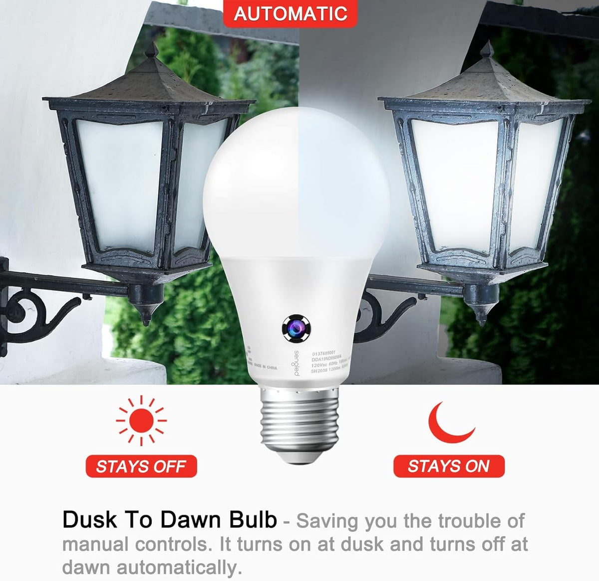 Sengled Dusk to Dawn outdoor bulb lights stairs evenly as evening falls