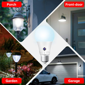 Sengled Dusk to Dawn outdoor bulb showcases lighting across a property at twilight