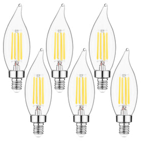 Sengled E12 candle LED bulb in a chandelier providing bright daylight illumination